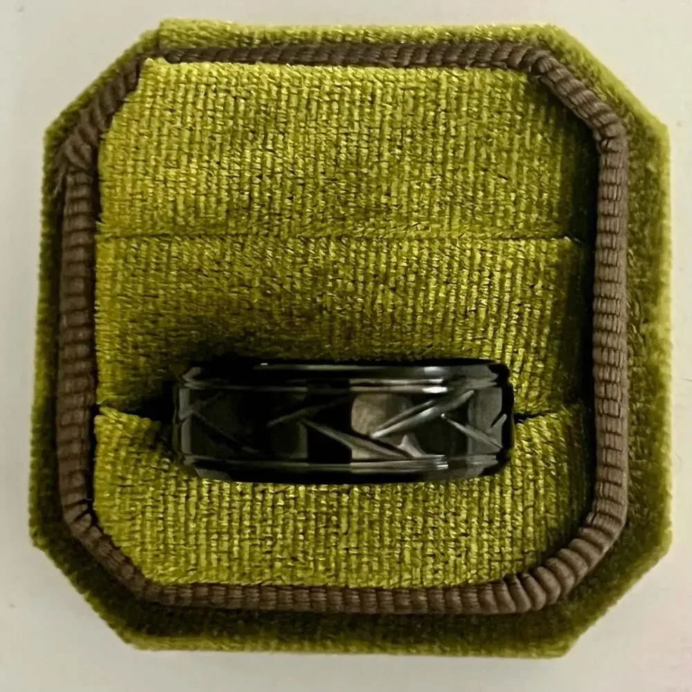 Black Tungsten Carbide Engraved Bamboo Pattern Wedding 8mm Band Ring 12