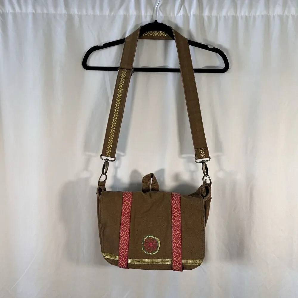 American Girl Tote Bag Brown Canvas Zip Top Pockets Shoulder Strap Magnetic Snap