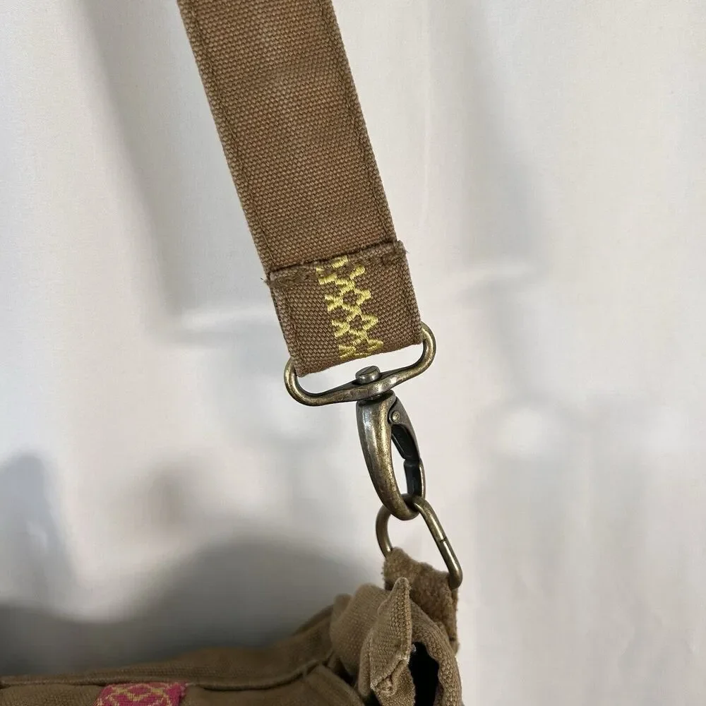 American Girl Tote Bag Brown Canvas Zip Top Pockets Shoulder Strap Magnetic Snap