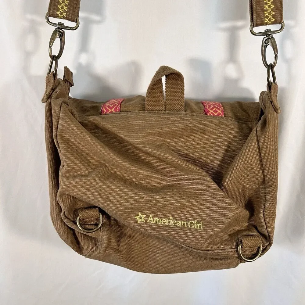 American Girl Tote Bag Brown Canvas Zip Top Pockets Shoulder Strap Magnetic Snap