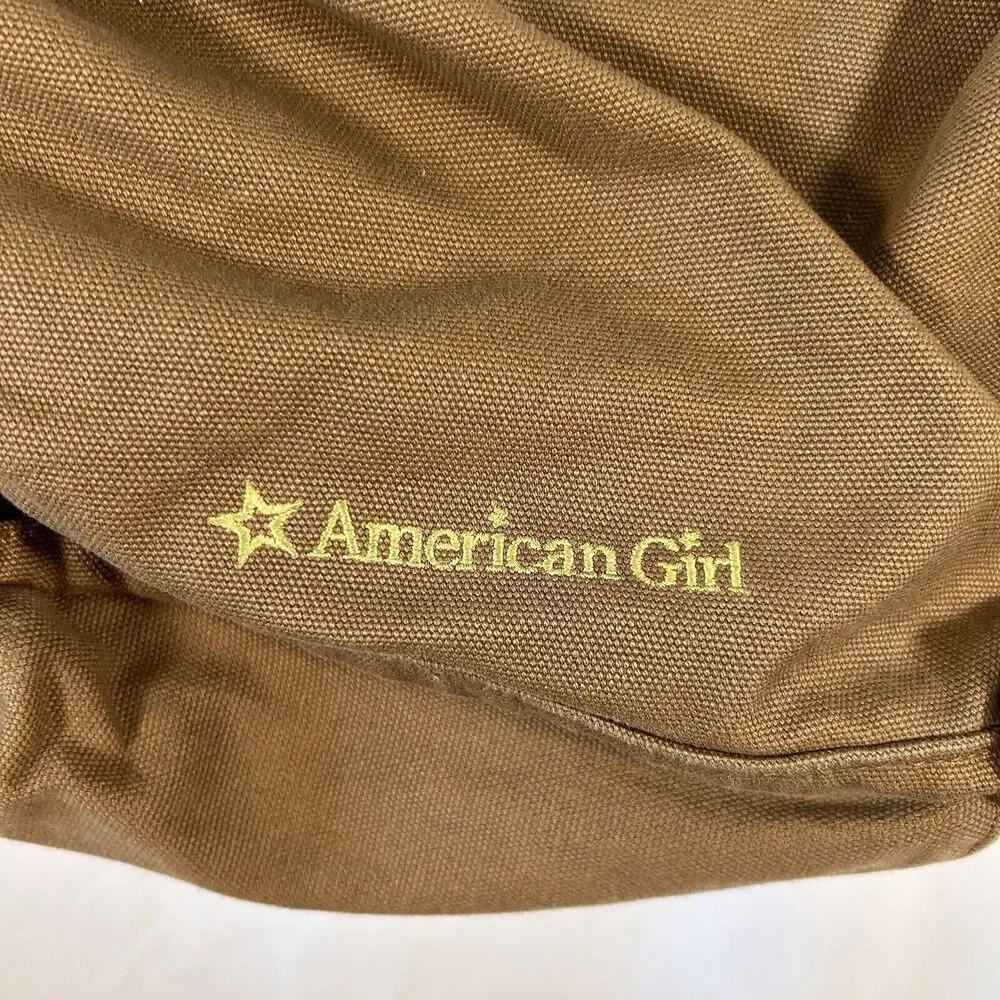 American Girl Tote Bag Brown Canvas Zip Top Pockets Shoulder Strap Magnetic Snap