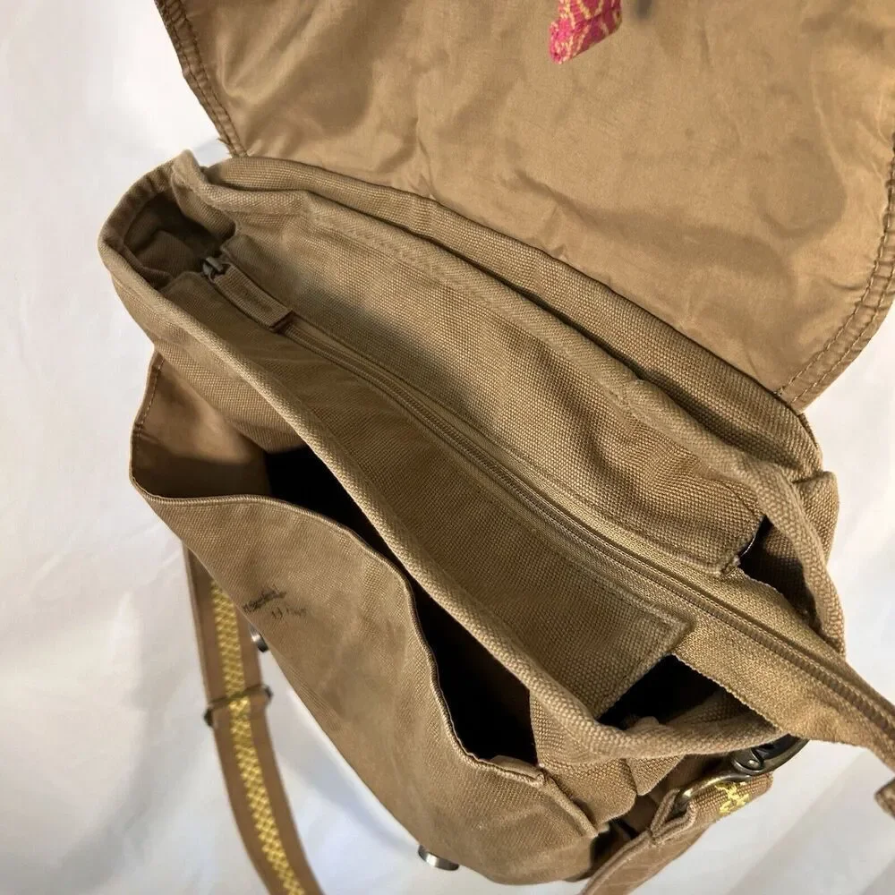 American Girl Tote Bag Brown Canvas Zip Top Pockets Shoulder Strap Magnetic Snap