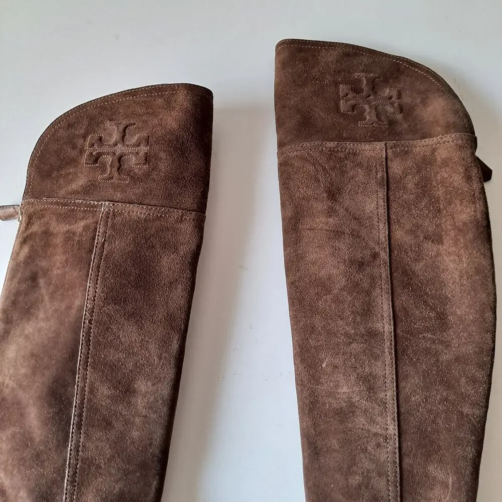 Tory Burch Brown Suede Leather Simone Over The Knee Round Toe Riding Boots Siz 6