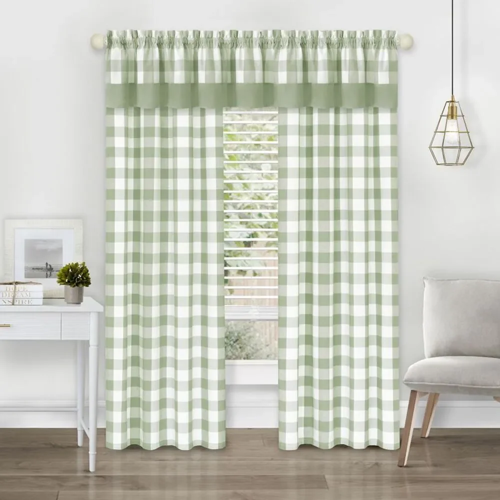 Achim Home Furnishing Hunter Apple Green Plaid Modern Window Curtain Panels :