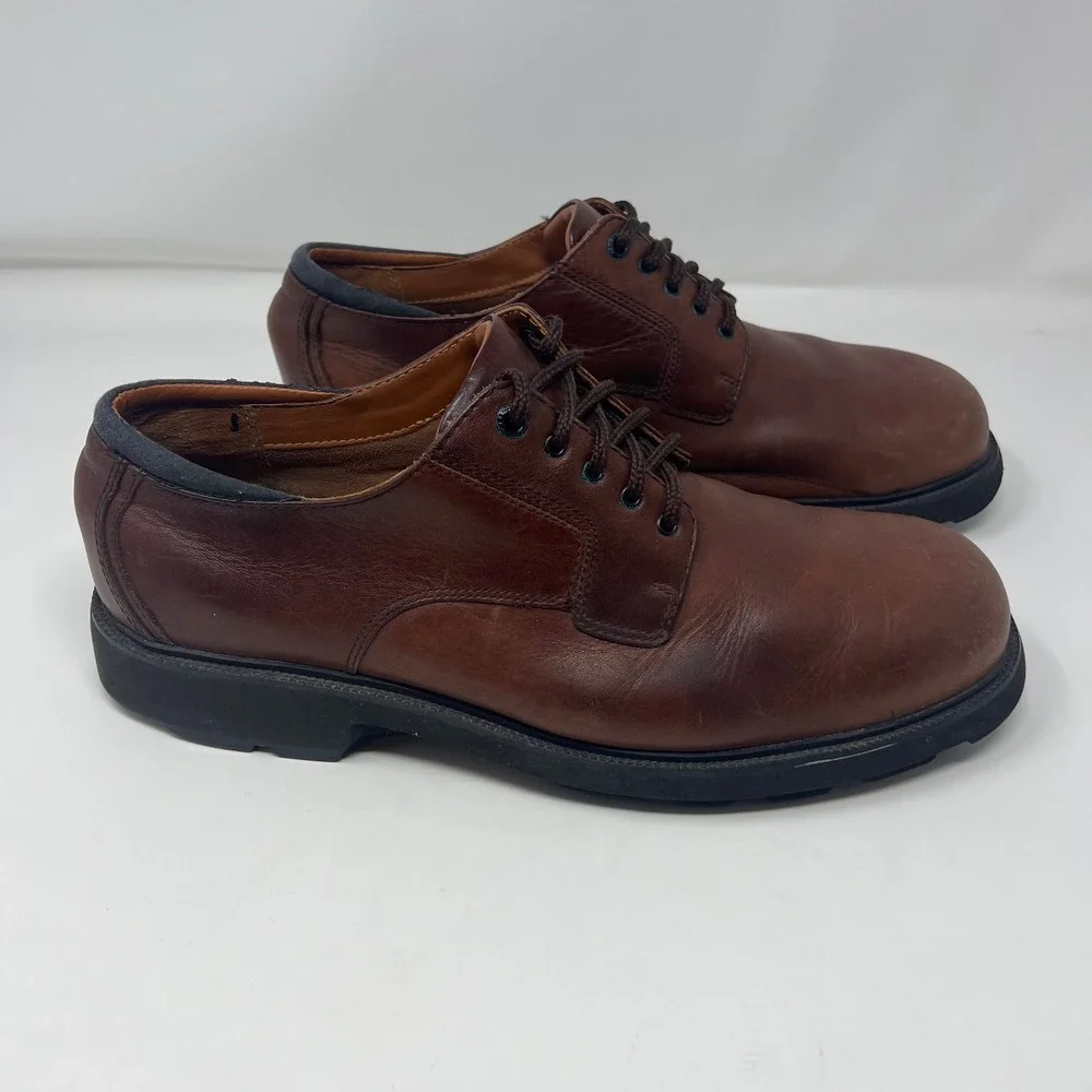 Rockport MJ401 Waterproof Oxford Mens 12 W Brown Leather Vibram Sole Derby