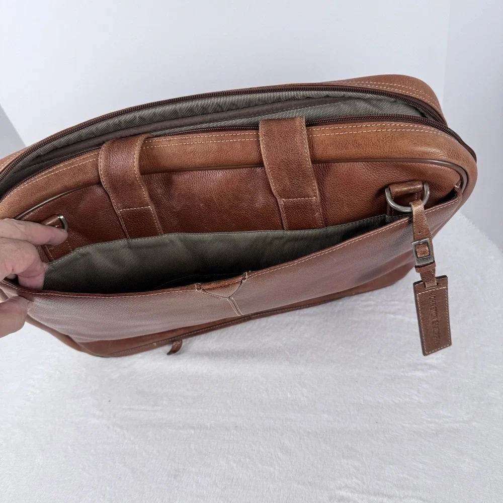 Johnston & Murphy Brown Leather Laptop Briefcase Business Travel Bag