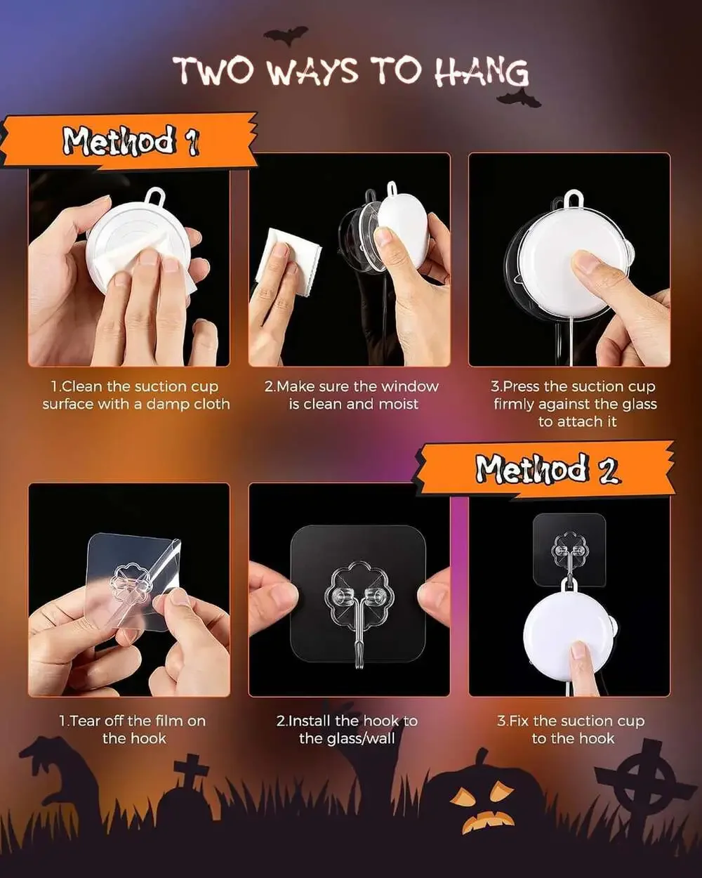 Halloween Window Lights 3 Pack Pumpkin Ghost Hat Battery Operated with Timer