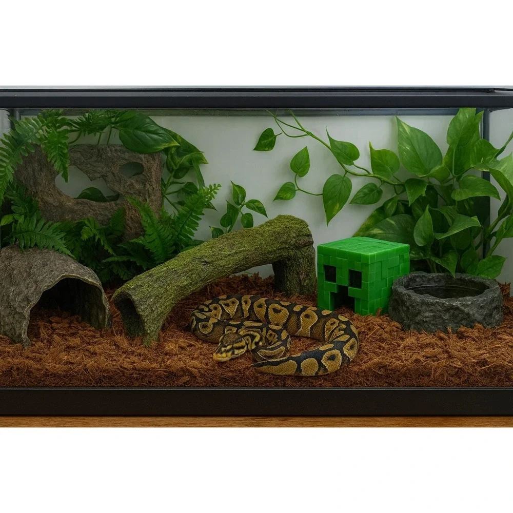 Pixel Creeper Reptile Hide | Gaming Terrarium Decor | Snake Gecko Enclosure Cave