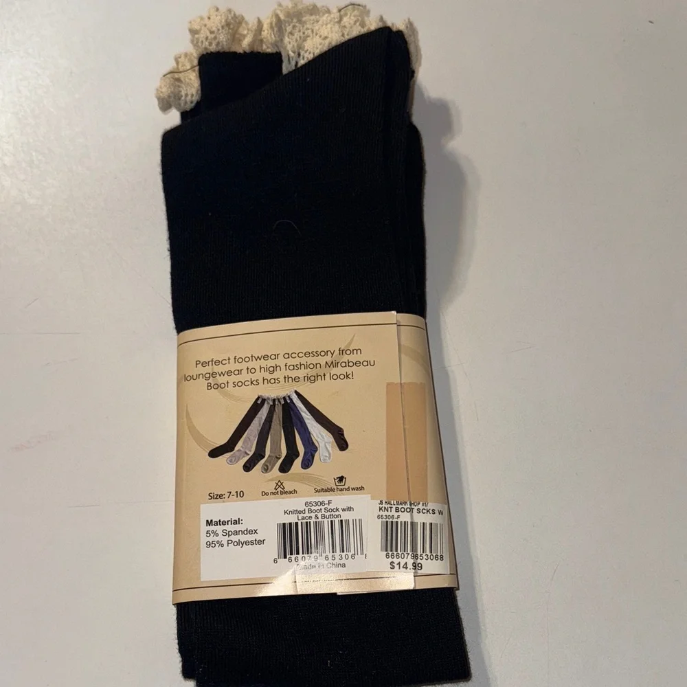 Mirebeau‎ Black Boot Socks with Lace Trim