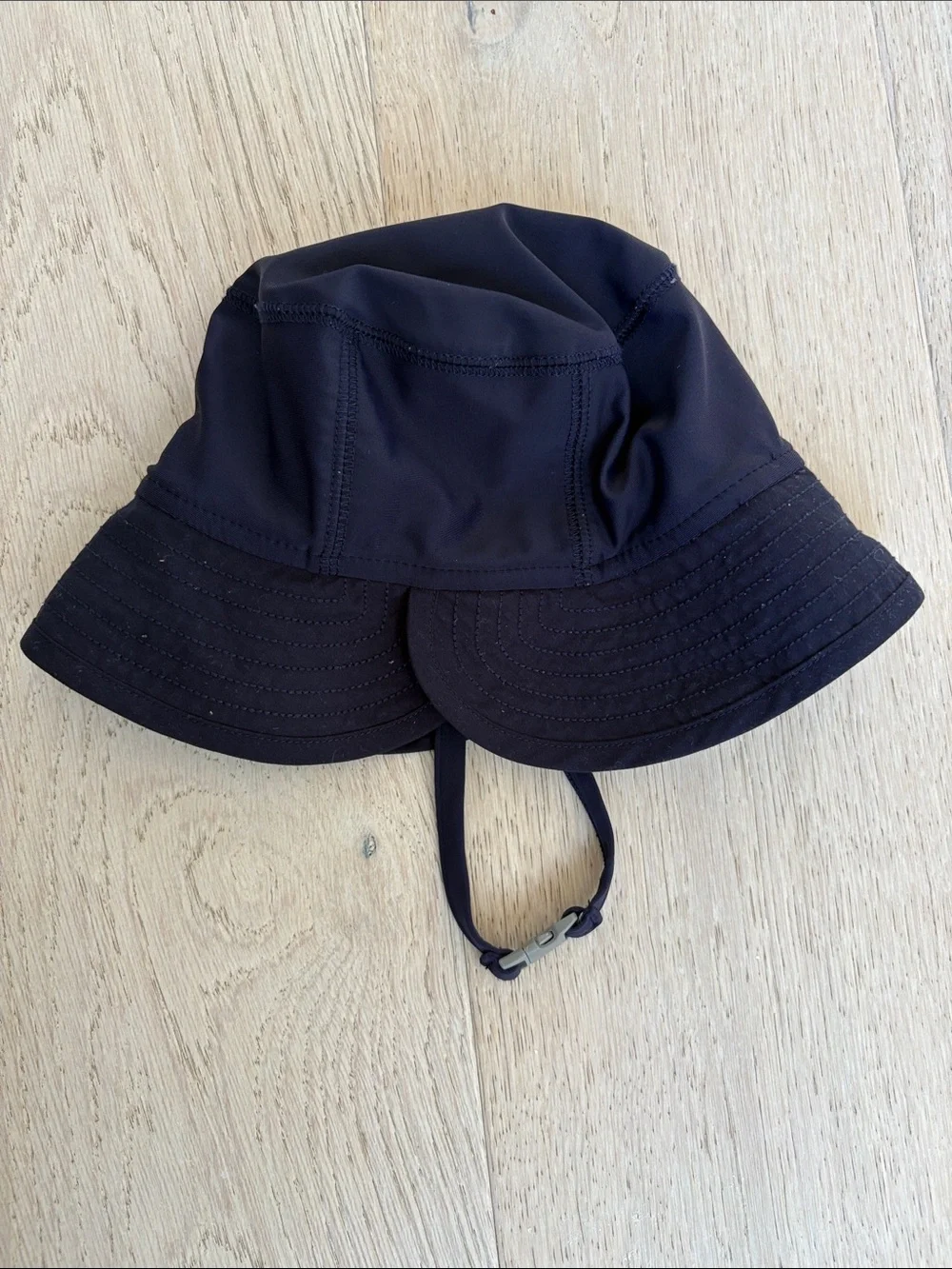Primary Black Kids Sun Hat with Adjustable Chin Cord