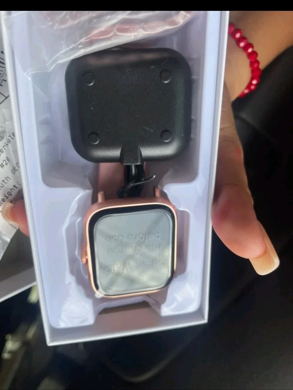 Pink Smart Watch with Stainless Steel Band