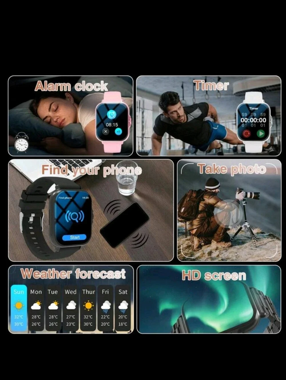 Pink Smart Watch with Stainless Steel Band