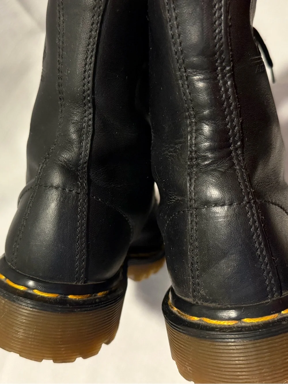 Dr. Martens Black Leather Lace-Up Combat Boots with‎ Yellow Stitching sku182
