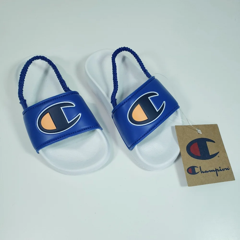 6K Champion Kids Toddler Unisex Blue White Summer Beach Water Sandals Flip Flops