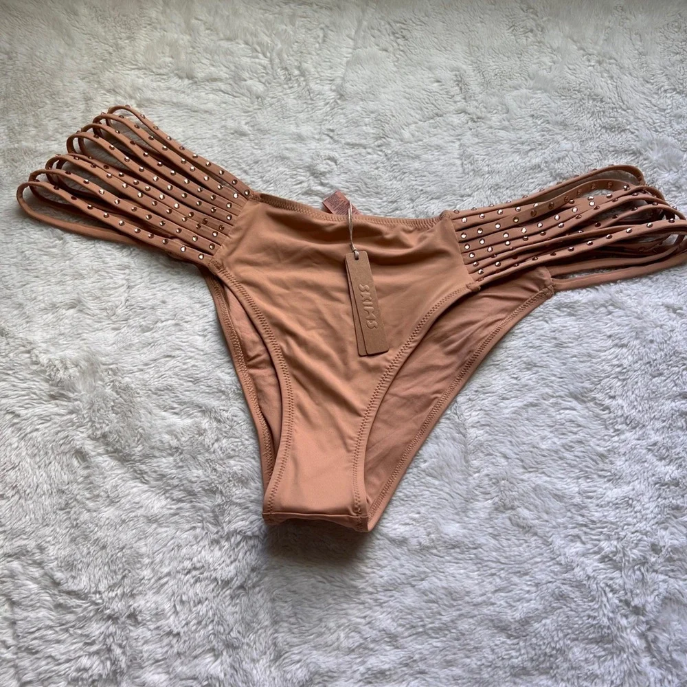 SKIMS Rhinestone Strappy Bikini Bottom Ochre Tan BB-CKY-3185 Womens Size 3X NEW