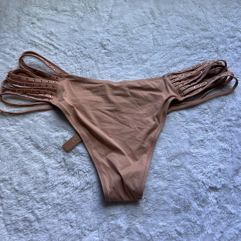 SKIMS Rhinestone Strappy Bikini Bottom Ochre Tan BB-CKY-3185 Womens Size 3X NEW