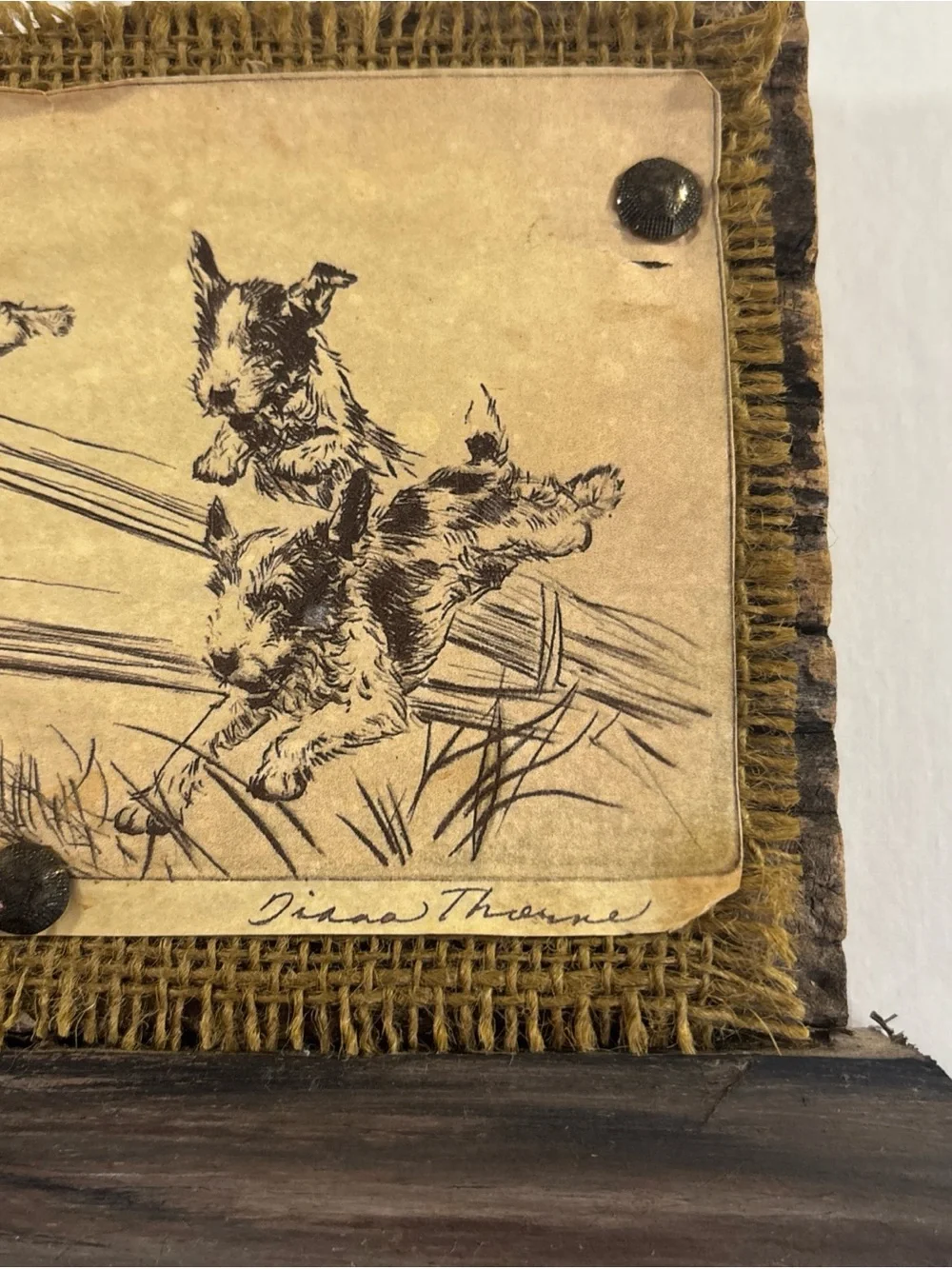Diane Thorne “Rats” Distressed Art - wood stand burlap