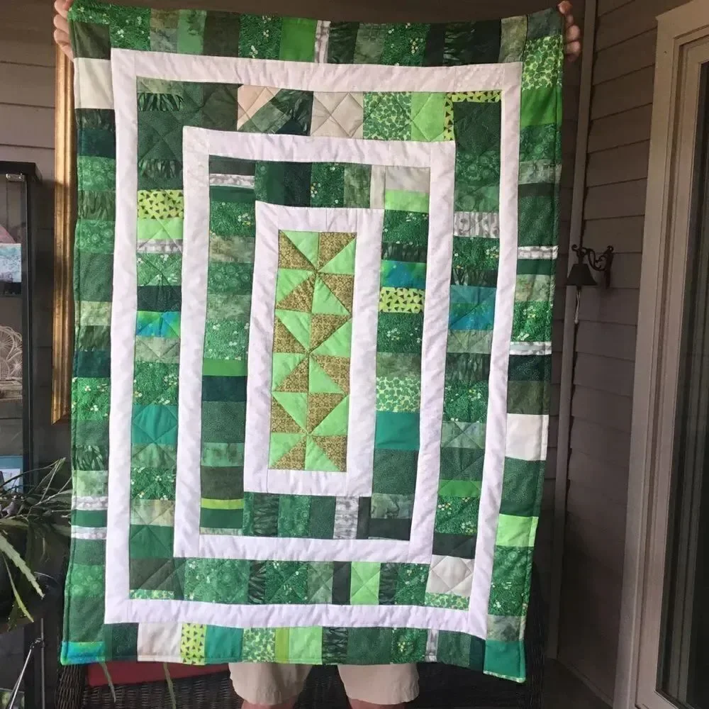 NWT. Hand Crafted Green and White Quilt