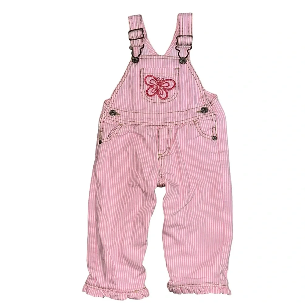 OshKosh B’gosh Pink Stripe Butterfly Overalls‎ - 12 months
