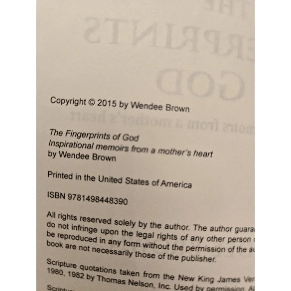 The Fingerprints of God By Wendee Brown Signed Inscribed By Author Paperback
