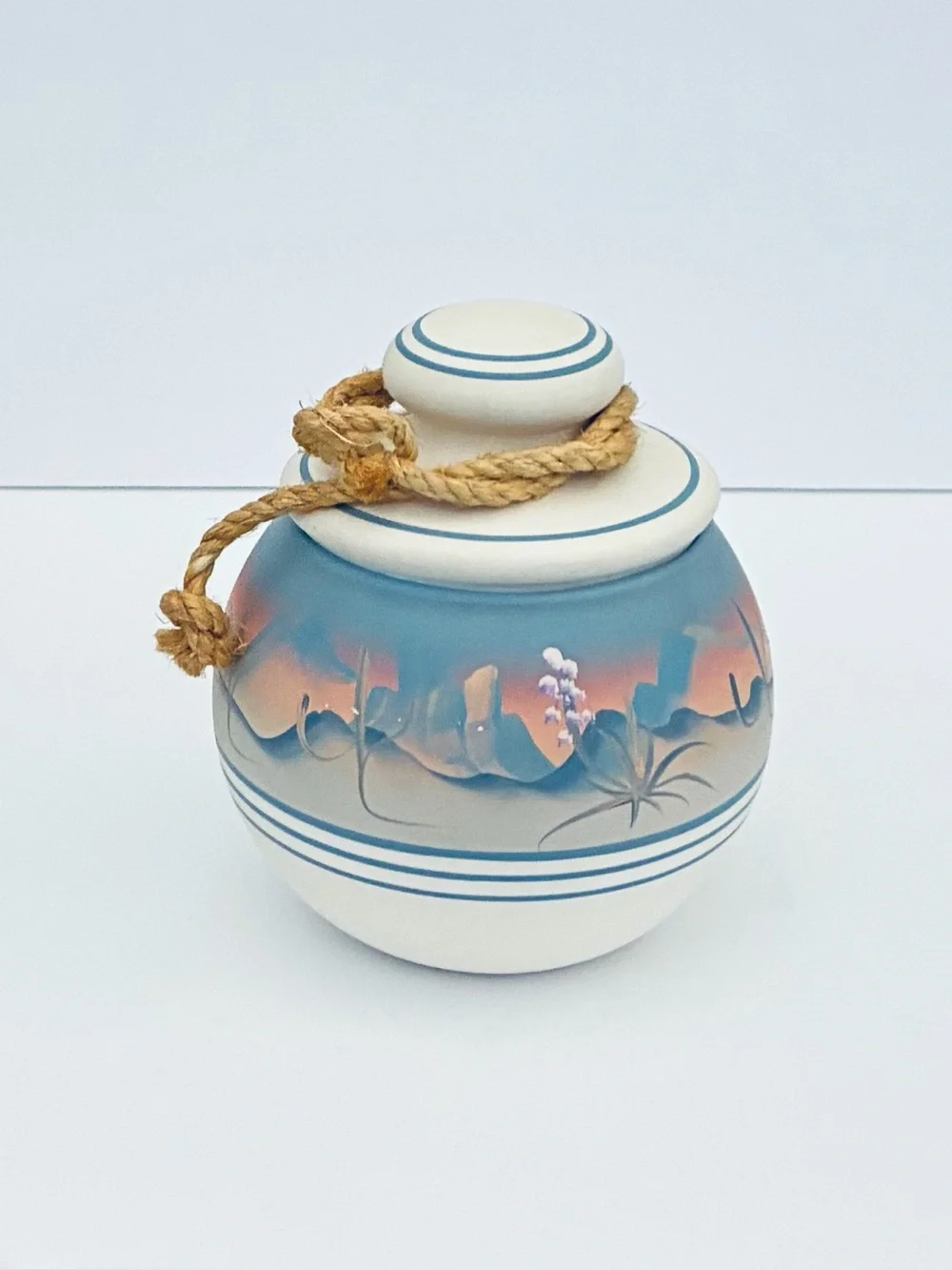 Vintage New West Pottery Hand-painted Lidded Jar Southwestern Desert Sunset 6”