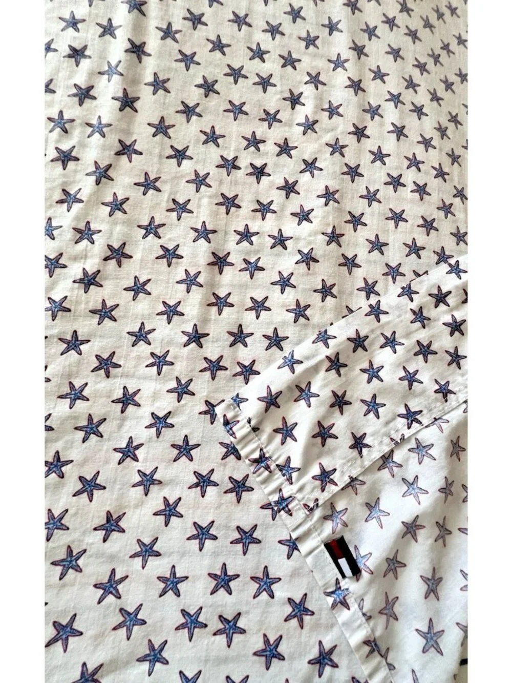Tommy Hilfiger Twin Flat Sheet Starfish 60% Cotton Red White Blue Nautical Fish