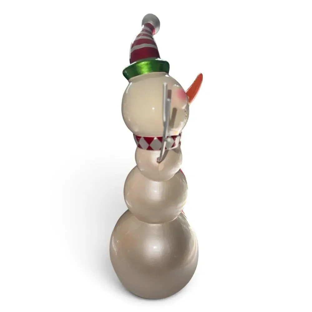 Vtg Pier 1 Enameled Ceramic Snowman Opalescent 15” Tabletop Decor Whimsical