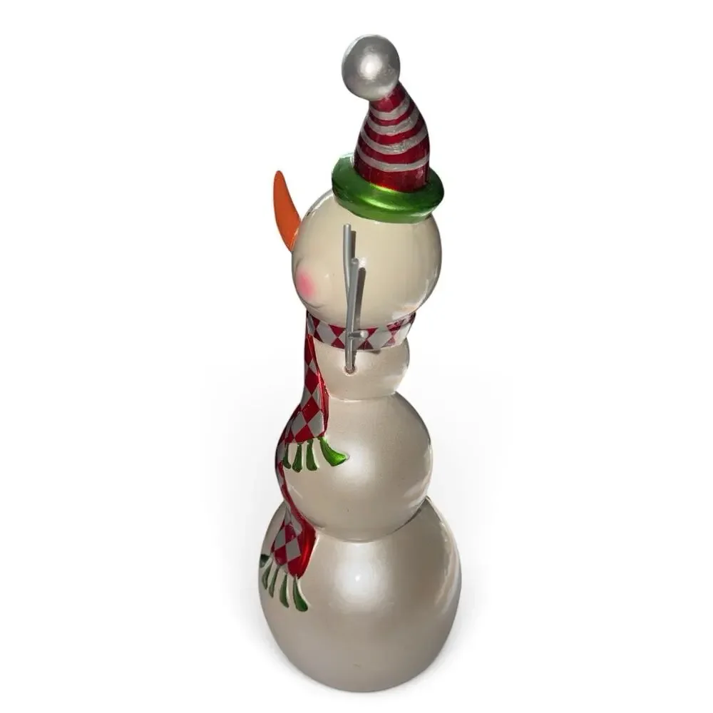 Vtg Pier 1 Enameled Ceramic Snowman Opalescent 15” Tabletop Decor Whimsical