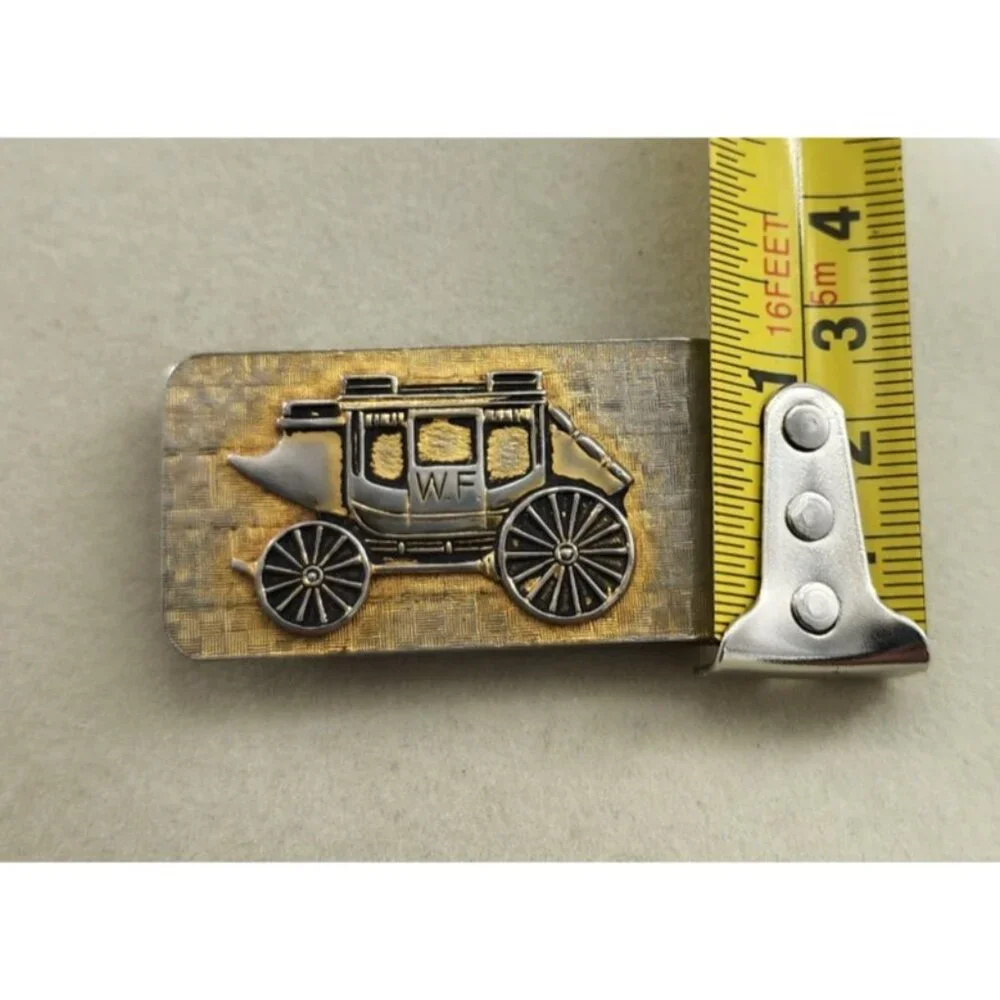 Vintage Wells Fargo US Mail Stage Coach‎ Money Clip Gold/Silver Toned 2