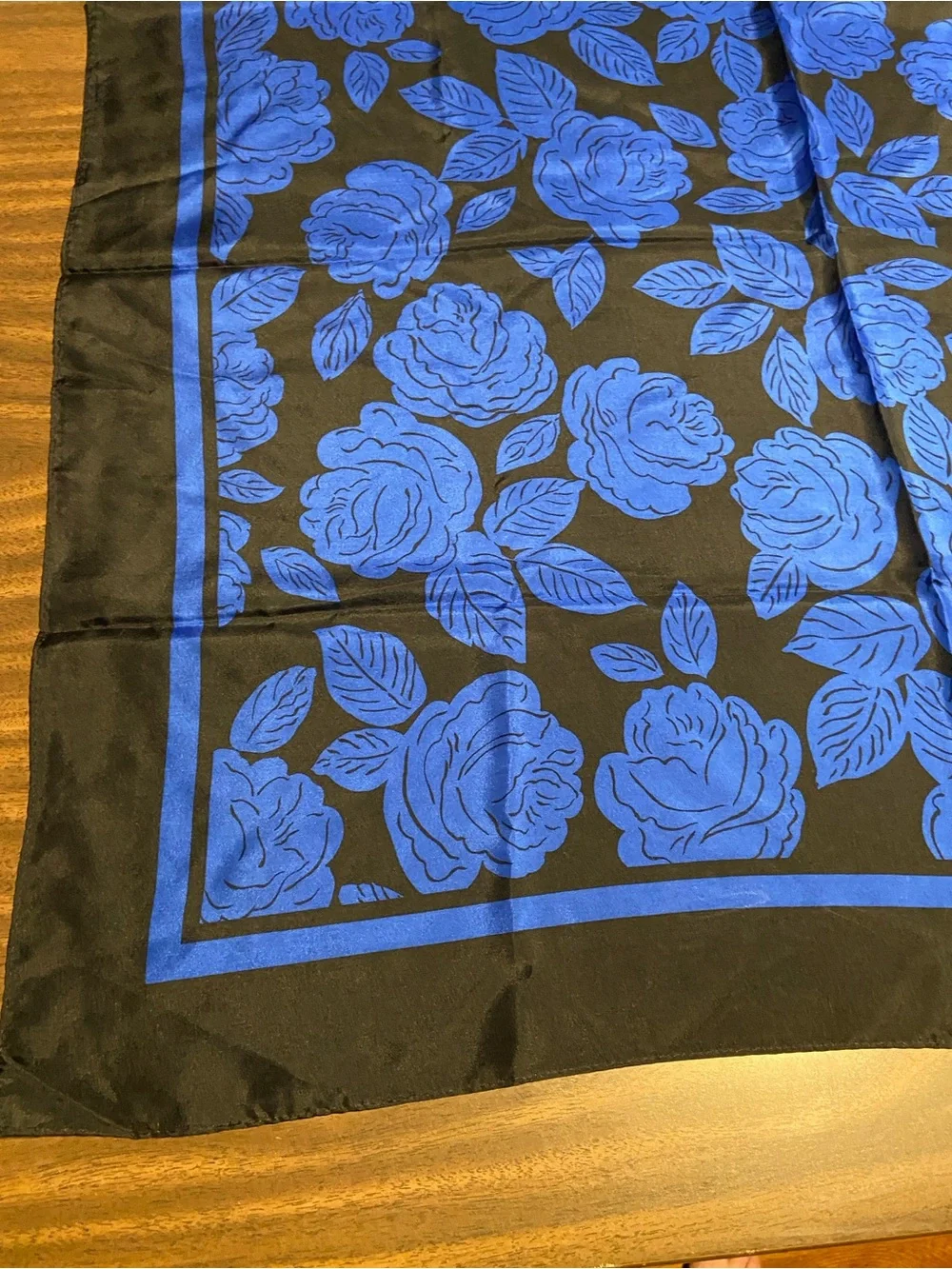 Vintage Dior Cobalt Blue & Black Floral Scarf