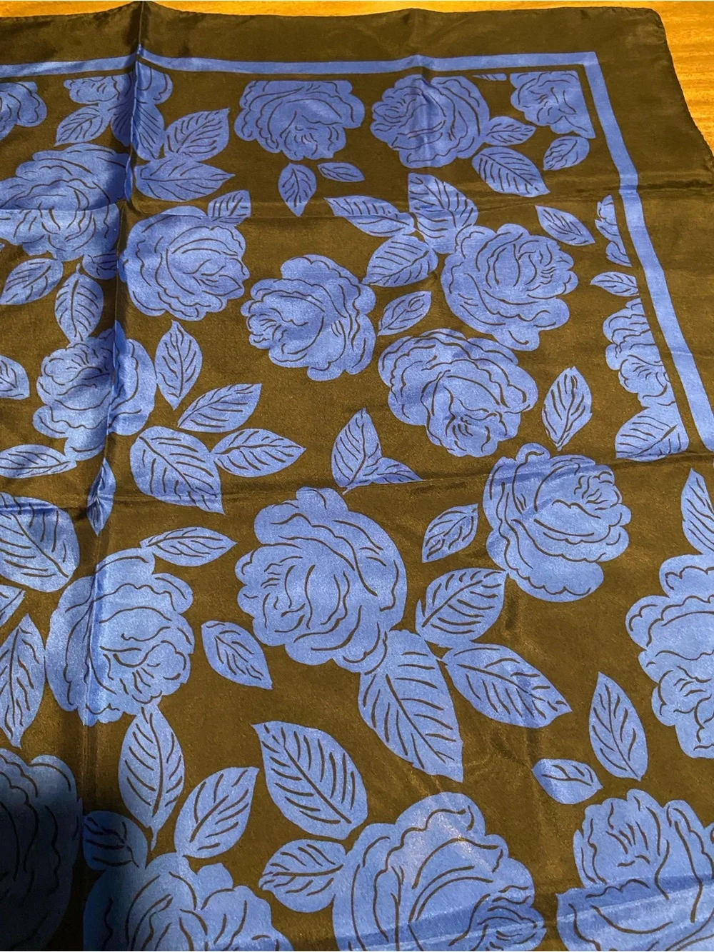 Vintage Dior Cobalt Blue & Black Floral Scarf