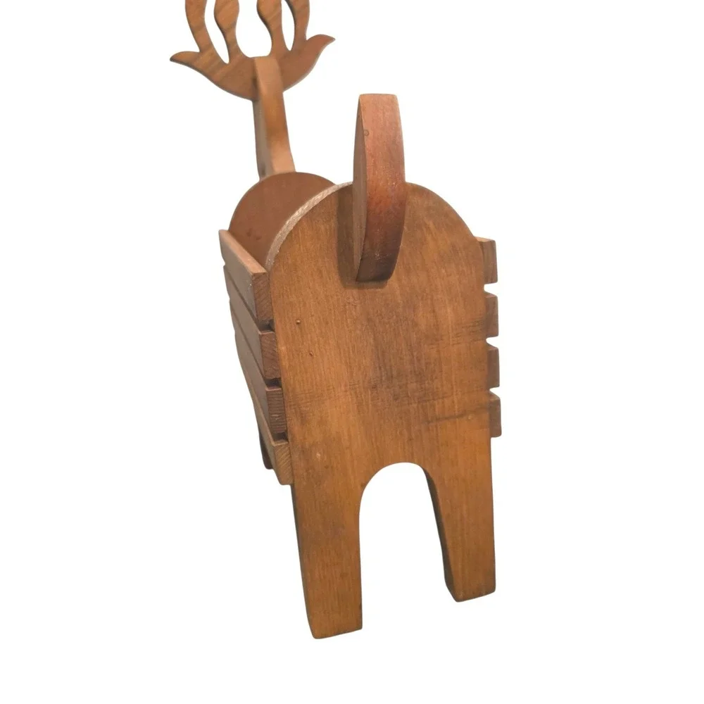 Vintage Rustic Wood Reindeer Planter, Christmas Holiday Rudolph Storage Box 16