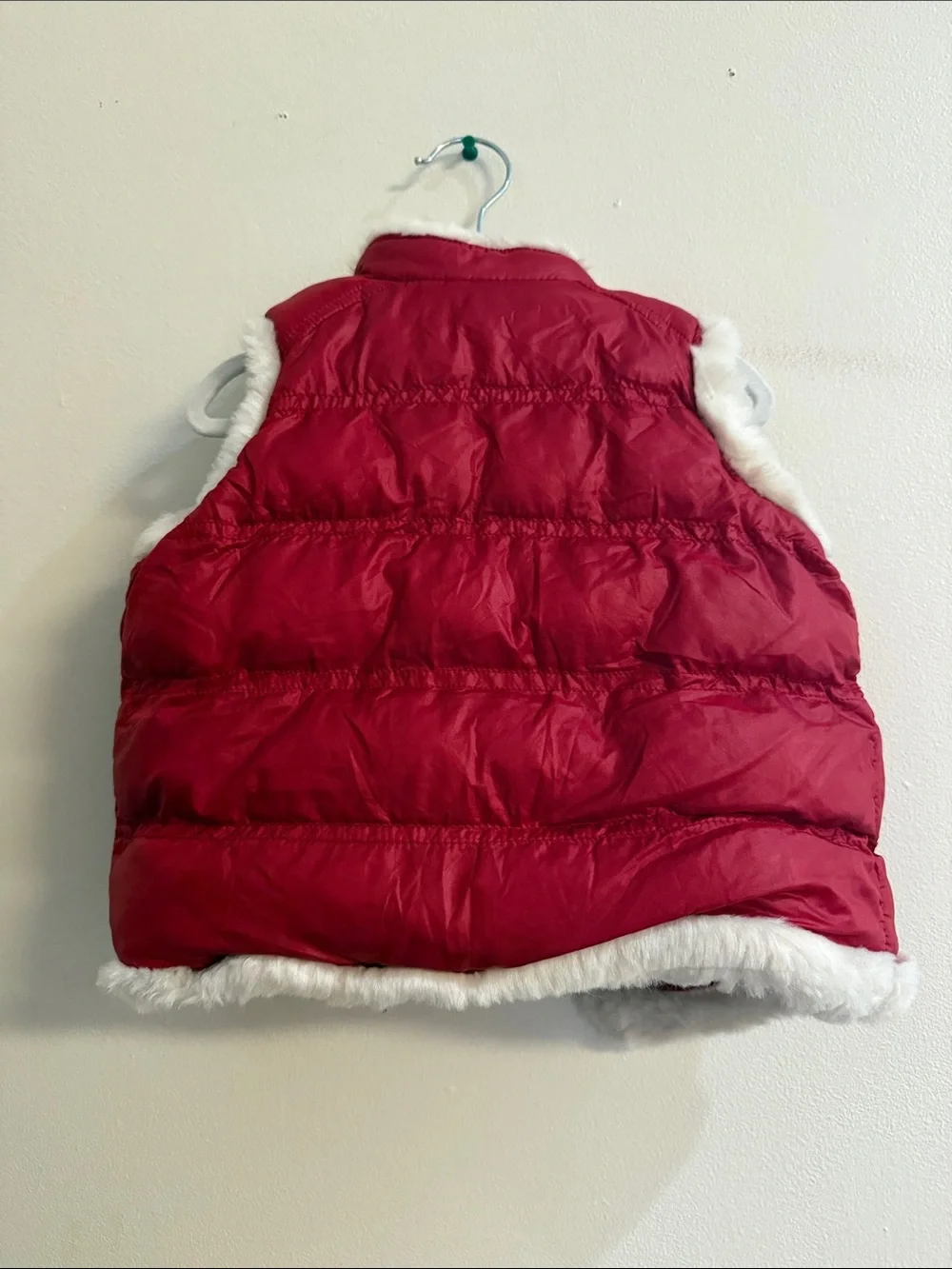 Old Navy Red Puffer Vest with White Faux Fur Trim