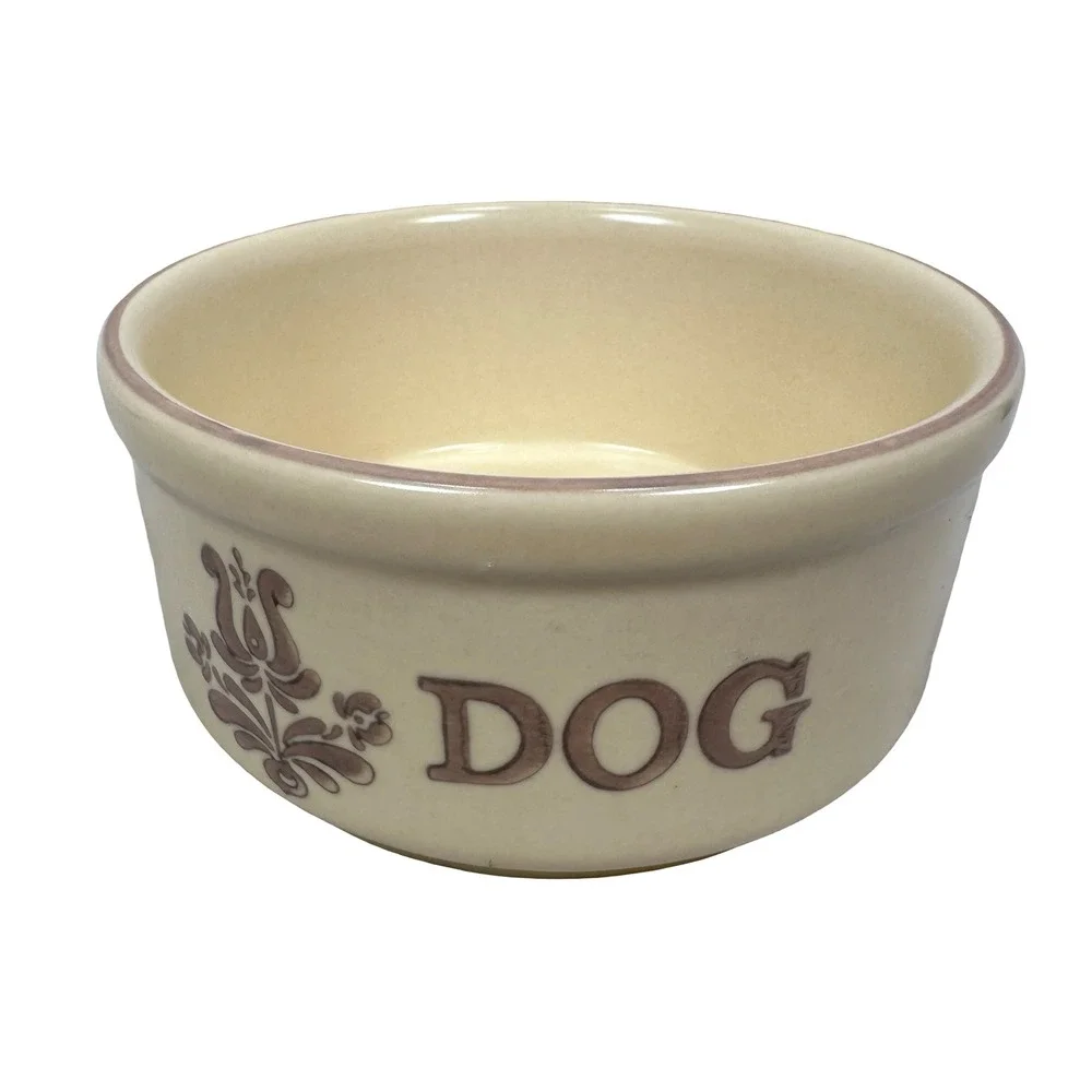 Vintage Pfaltzgraff Village Pet Bowl Set Dog Kitty Cat Stoneware 806 USA Yellow