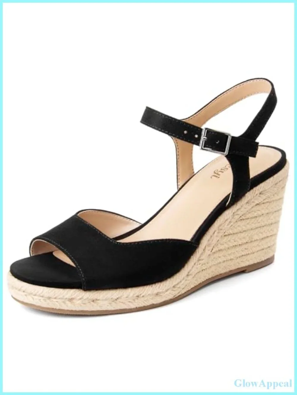 Women's Wedge Platform Sandals Faux Leather Ankle Strap 3.35 Inch Straw