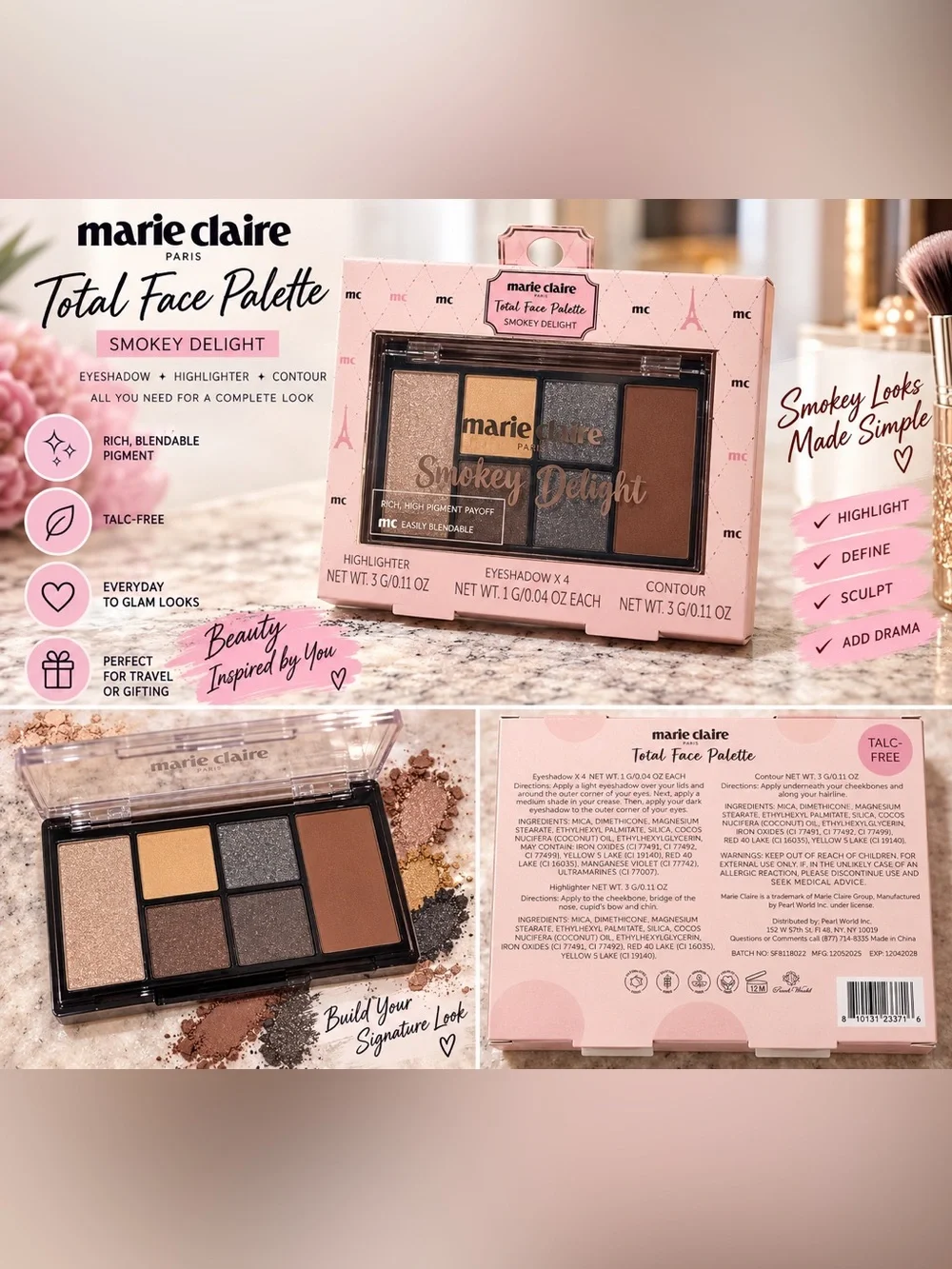 Marie Claire Total Face Palette Smokey Delight Brown Gold - OS