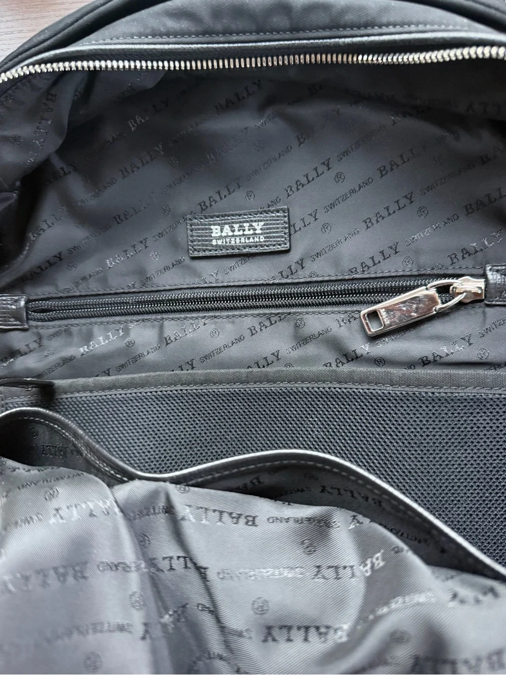 Bally Black Nylon Backpack with Red-Stripe Pull