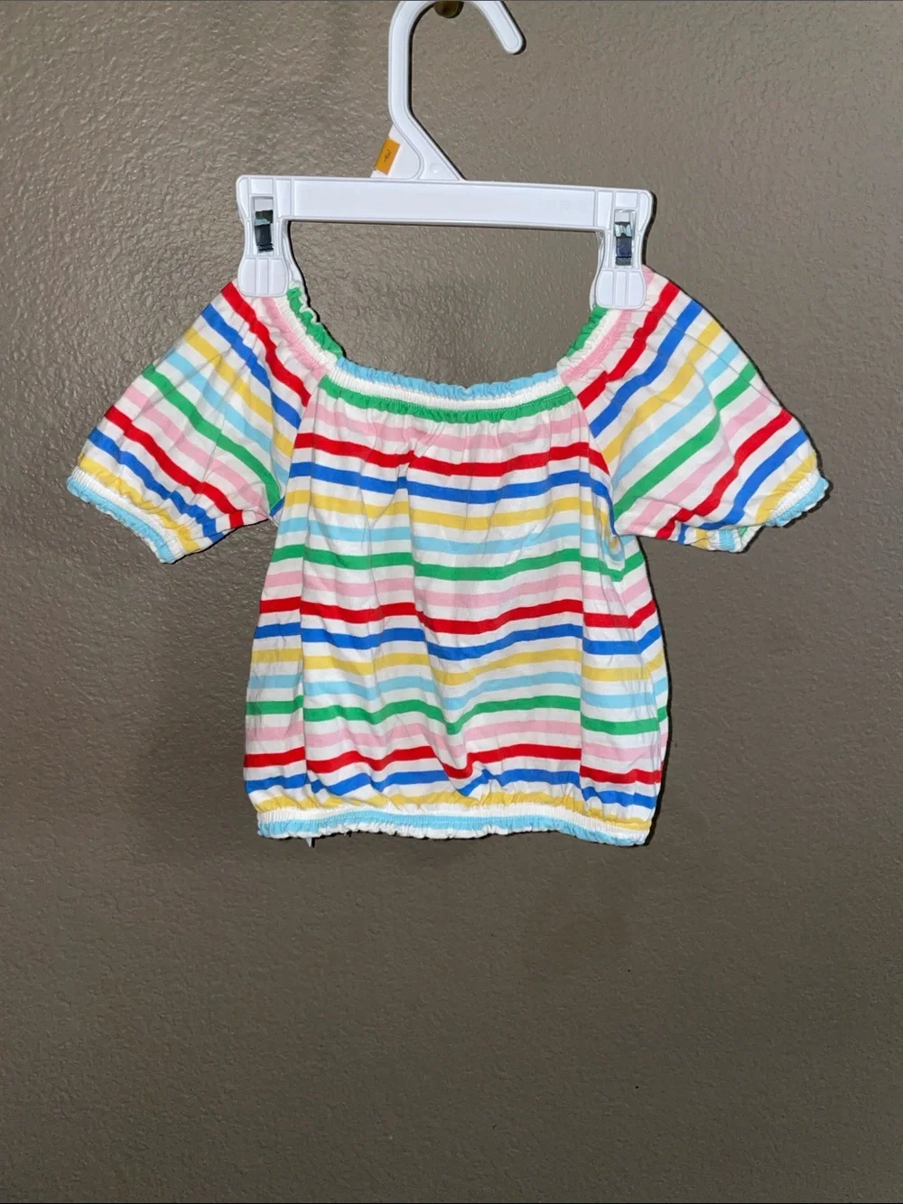 Girls' Off-Shoulder Rainbow Stripe Top - Multicolor