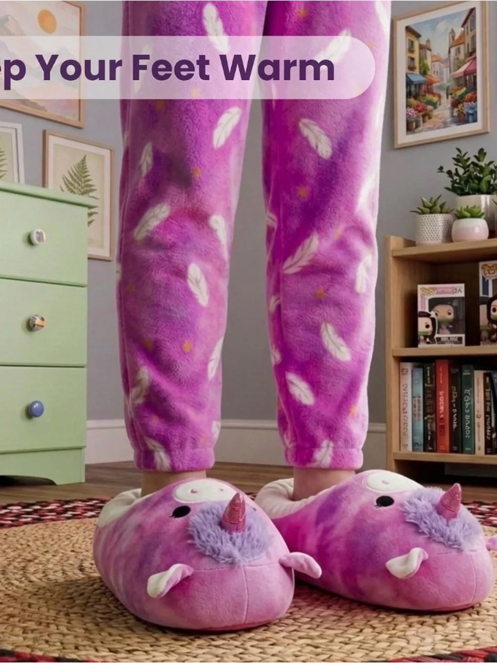Squishmallows Pink and Purple Unicorn Kids Slippers