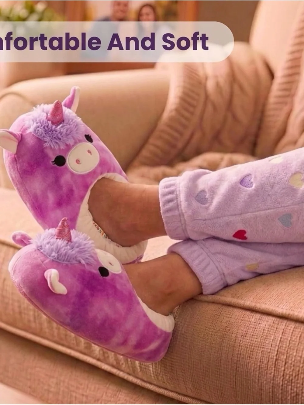 Squishmallows Pink and Purple Unicorn Kids Slippers