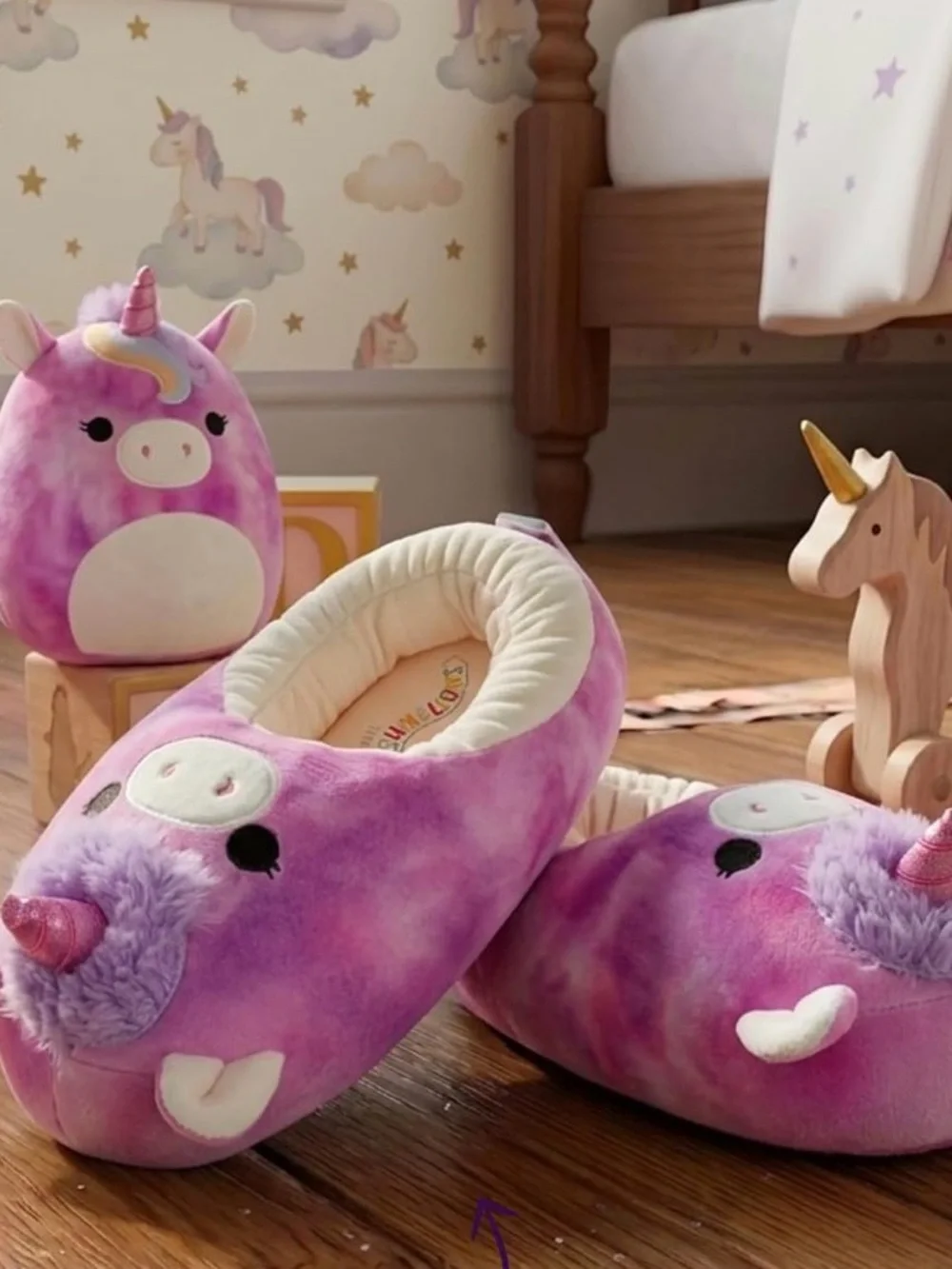Squishmallows Pink and Purple Unicorn Kids Slippers