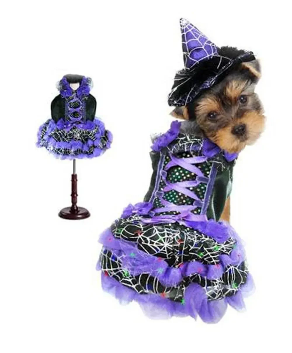Purple Witch Halloween Dog Costumes Size 16