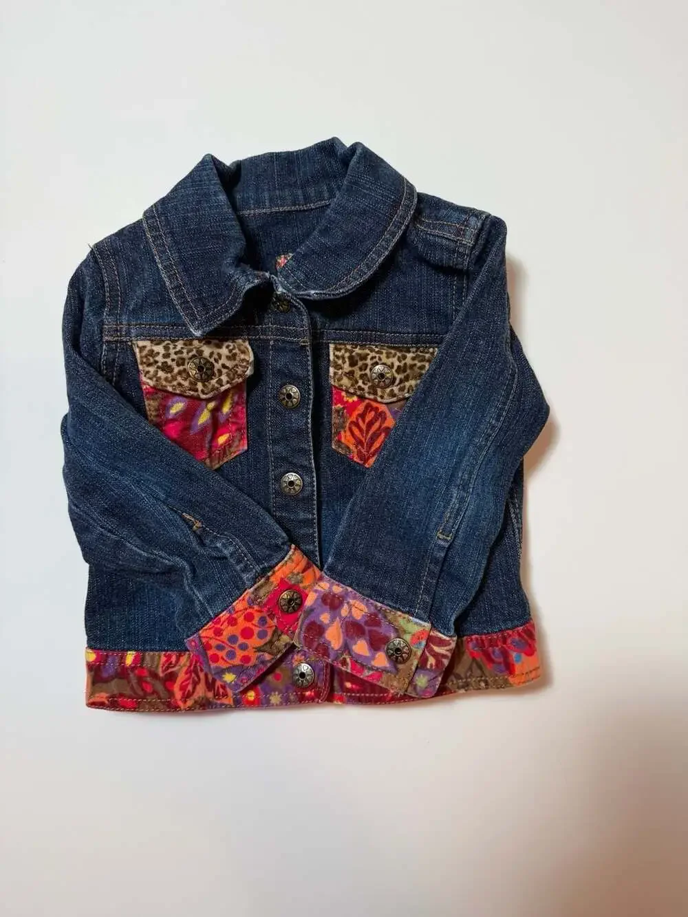The Children's Place Girls Denim Jacket with Floral and Leopard Print Accents 24