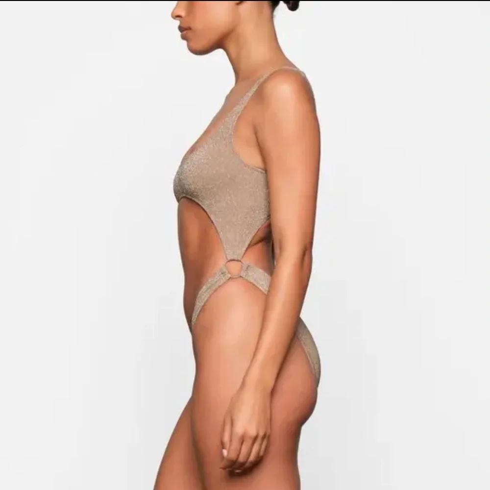 Shimmer Cutout One-Piece Swimsuit - Champagne