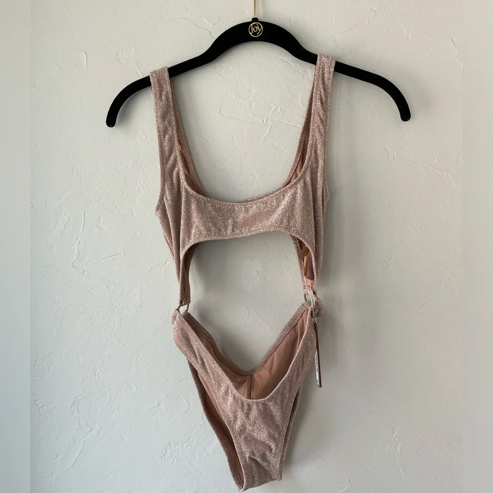 Shimmer Cutout One-Piece Swimsuit - Champagne