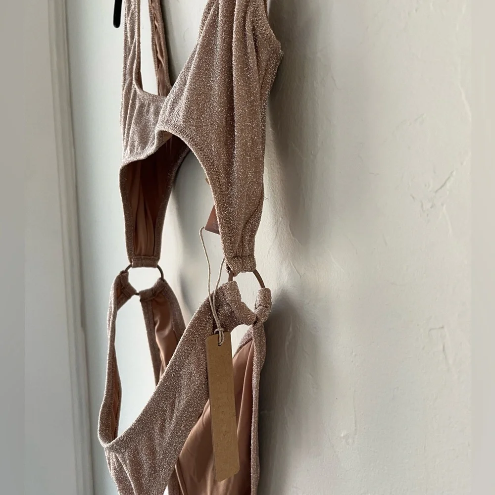 Shimmer Cutout One-Piece Swimsuit - Champagne