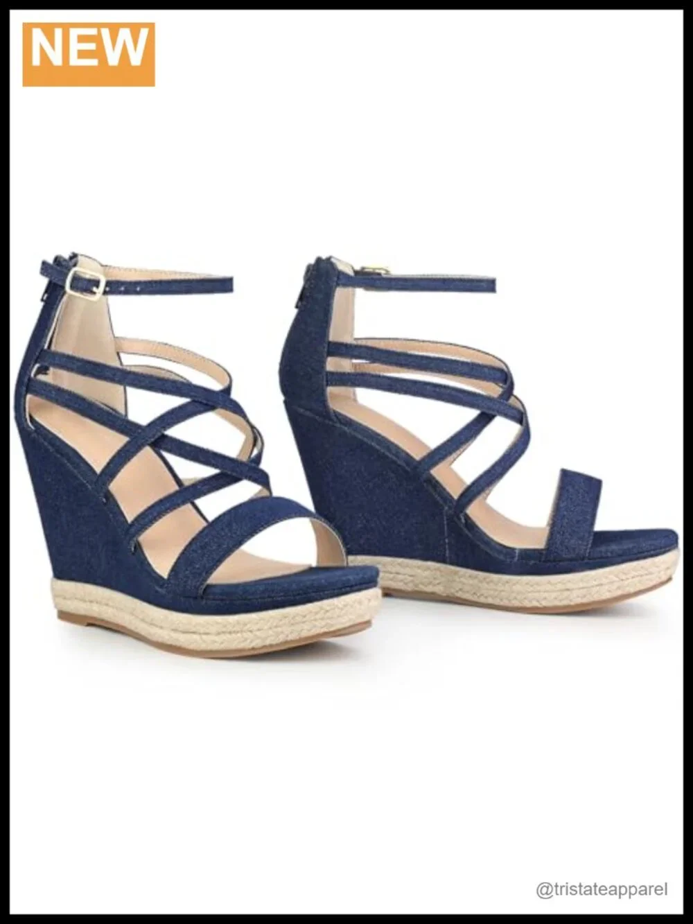 Platform Denim Heels Strappy Jeans Wedge Sandals with Ankle Strap