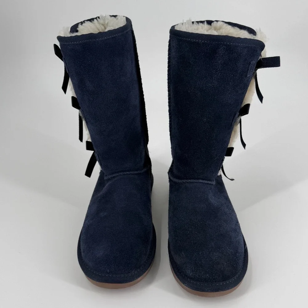 Koolaburra by UGG Victoria Navy Blue Suede Bow Boots Kids Size 4