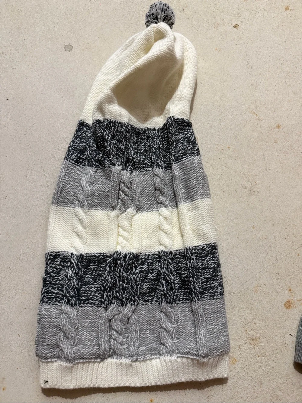 Cozy Striped Cable Knit dog Hooded Sweater - White & Gray