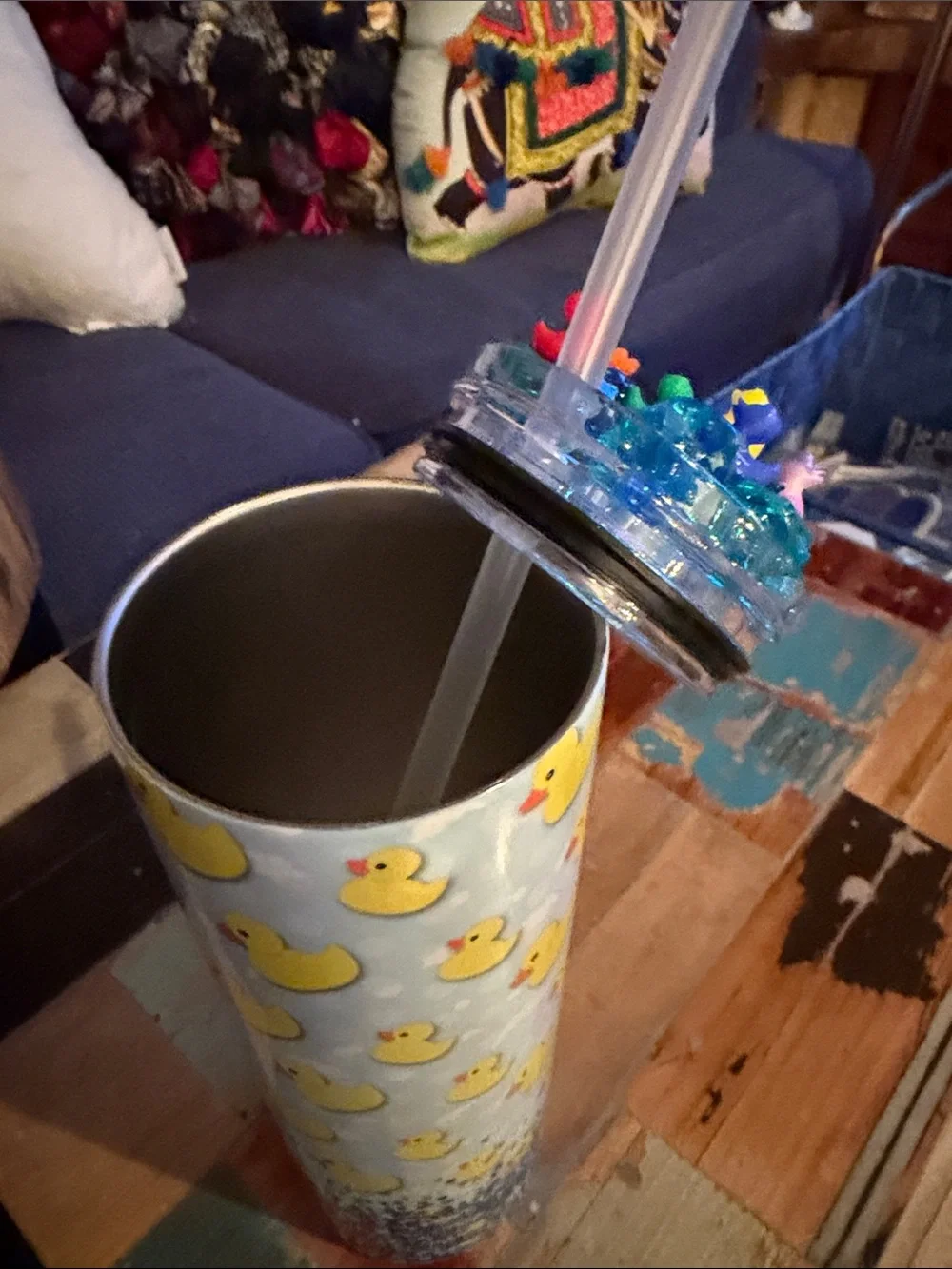 Rubber Duck Pattern Travel Tumbler with Colorful Duck Charm Lid